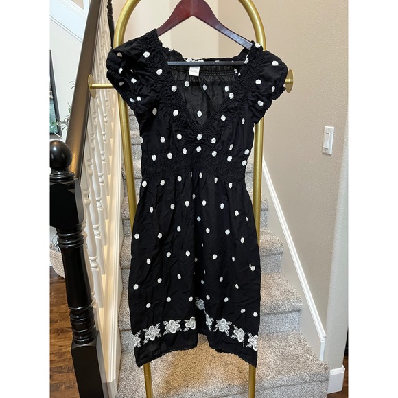Dresses & Skirts - Black and white coquette midi dress embroidered smocked cotton small